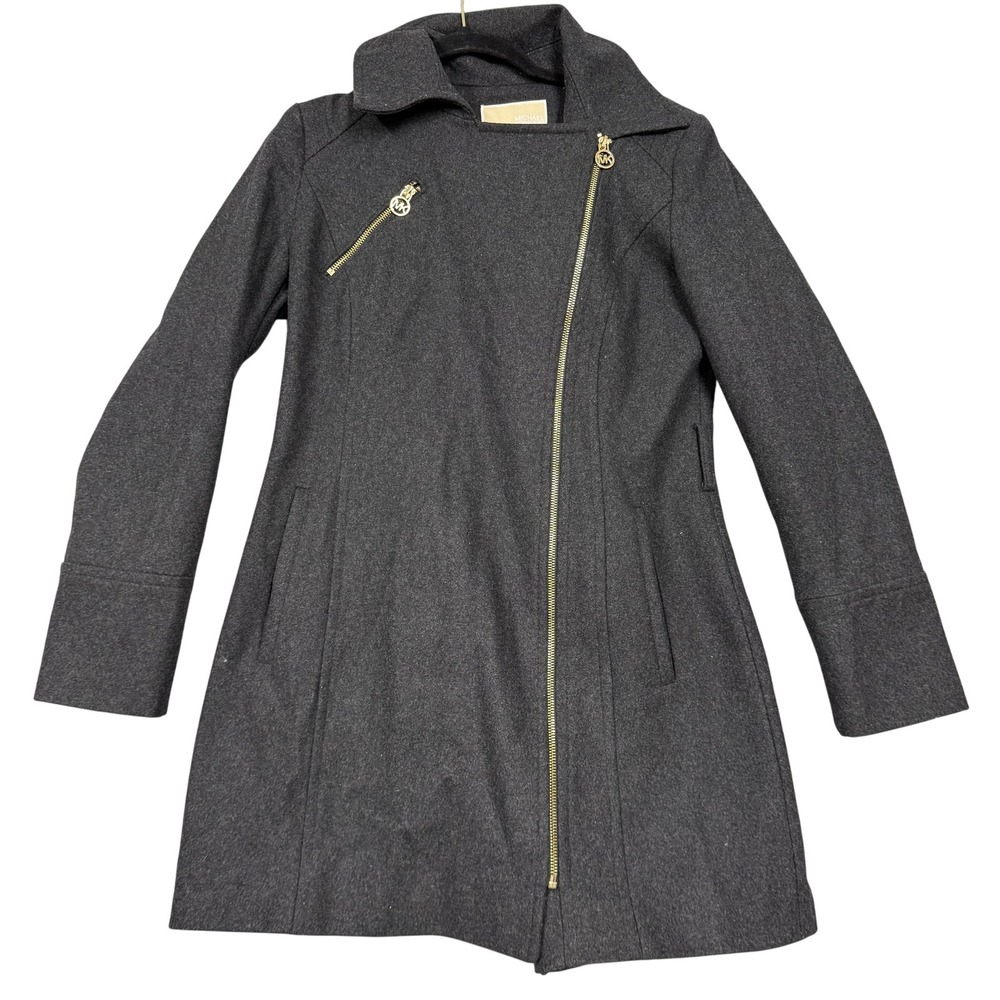 Michael Michael Kors‎ Coat Womens 4 Charcoal Wool Blend Asymmetrical Zip Moto